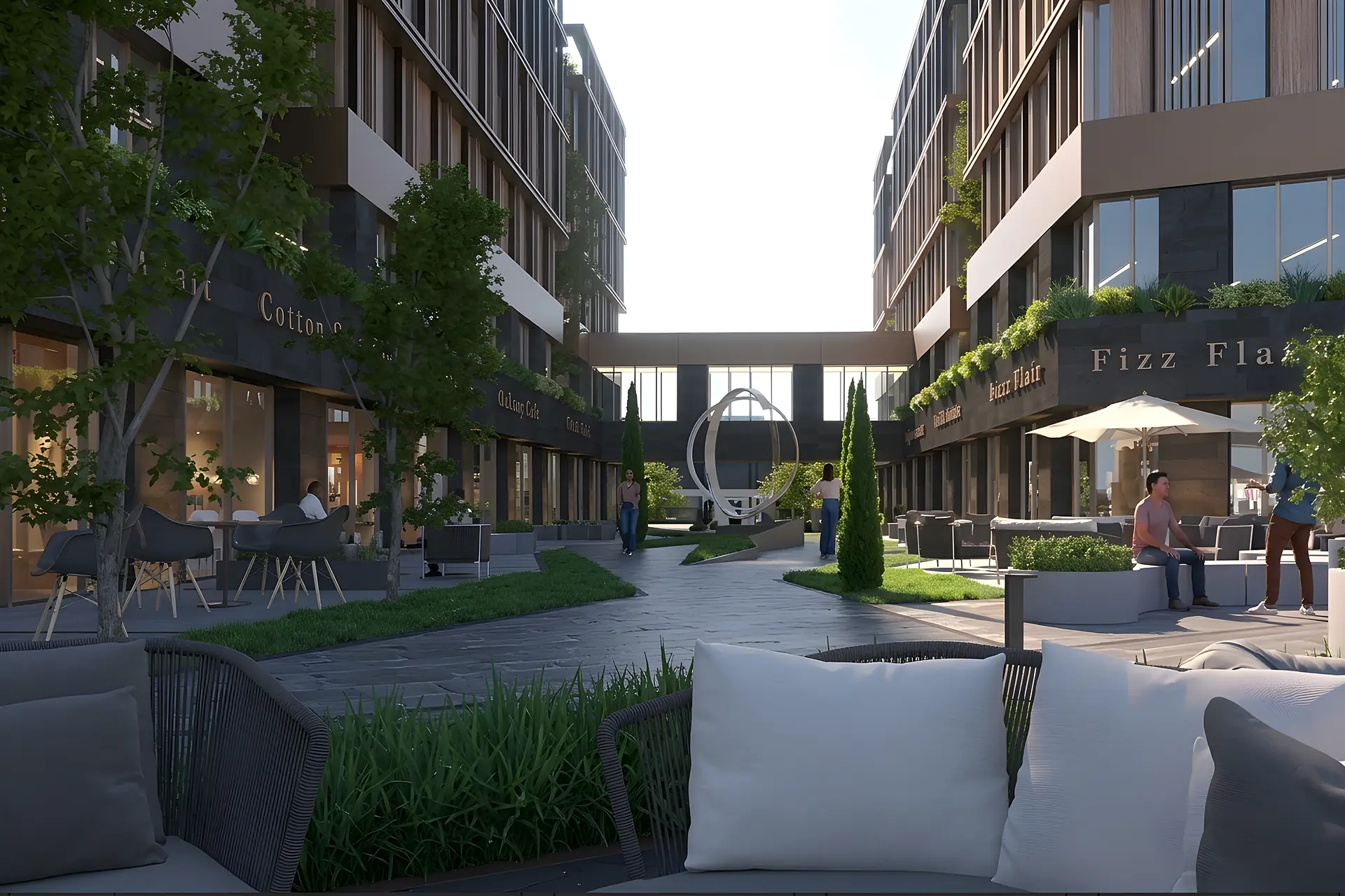 Nurai Walk commercial promenade with shopfronts, cafés and seating